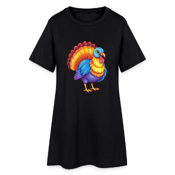 Turquie coloré Kawaii dessin animé Personnage Oiseau - Robe T-shirt Femme - noir - Devant