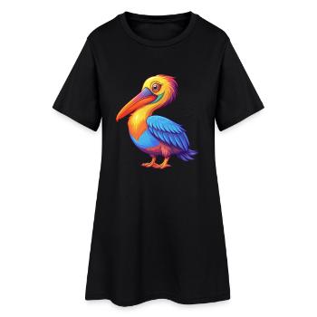 Pélican coloré Kawaii dessin animé Personnage Oiseau - Robe T-shirt Femme - noir - Devant
