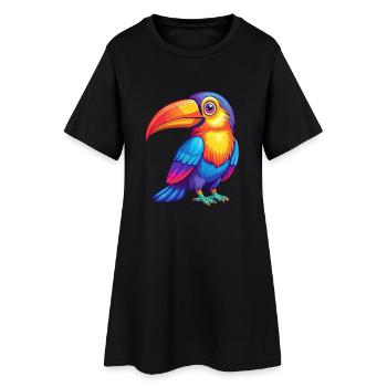 Toucan coloré Kawaii dessin animé Personnage Oiseau - Robe T-shirt Femme - noir - Devant