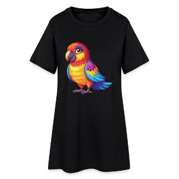 Rosella Bunte Kawaii Cartoon Figur Vogel - Frauen T-Shirt-Kleid - Schwarz - Vorne