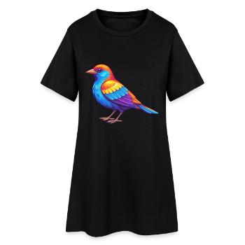 Merle à ailes rouges dessin animé kawaii coloré - Robe T-shirt Femme - noir - Devant