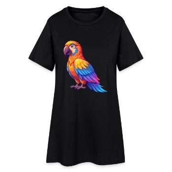Perroquet coloré Kawaii dessin animé Personnage Oiseau - Robe T-shirt Femme - noir - Devant