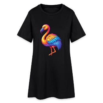 Flamingo coloré Kawaii dessin animé Personnage Oiseau - Robe T-shirt Femme - noir - Devant