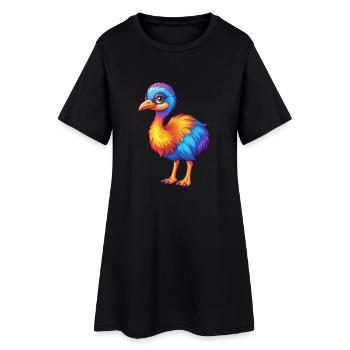 Emu Colorful Kawaii Cartoon Character Bird - Women’s T-Shirt Dress - black - Front