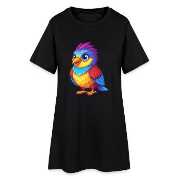 Coucou coloré Kawaii Dessin animé Personnage Oiseau - Robe T-shirt Femme - noir - Devant