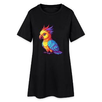 Kakadu Bunte Kawaii Cartoon Figur Vogel - Frauen T-Shirt-Kleid - Schwarz - Vorne