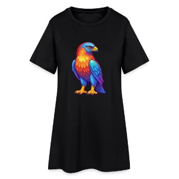 Falke Bunte Kawaii Cartoon Figur Vogel - Frauen T-Shirt-Kleid - Schwarz - Vorne