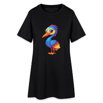 Crane Colorful Kawaii Cartoon Character Bird - Women’s T-Shirt Dress - black - Front