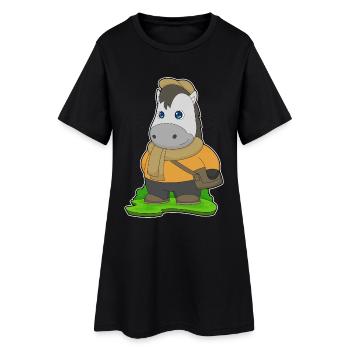 Pferd Handtasche - Frauen T-Shirt-Kleid - Schwarz - Vorne
