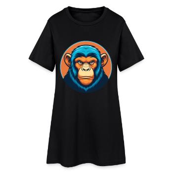 Chimpanzé mignon Kawaii dessin animé Animal Animal Logo - Robe T-shirt Femme - noir - Devant