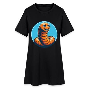 Ver de terre mignon Kawaii dessin animé Animal Animal Logo - Robe T-shirt Femme - noir - Devant