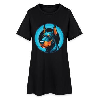Dobermann Hund Niedliches Kawaii Cartoon Tier Haustier Logo - Frauen T-Shirt-Kleid - Schwarz - Vorne