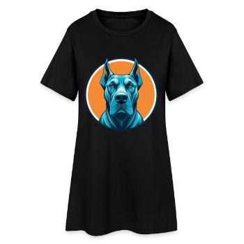 Dogue Allemand Chien Mignon Kawaii Dessin Animé Animal Animal Logo De Compagnie - Robe T-shirt Femme - noir - Devant