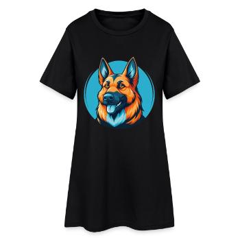 German Shepherd Dog Cute Kawaii Cartoon Pet Logo - Women’s T-Shirt Dress - black - Front