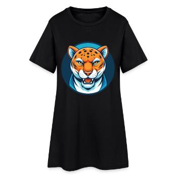 Jaguar mignon kawaii dessin animé clipart animal de compagnie logo - Robe T-shirt Femme - noir - Devant