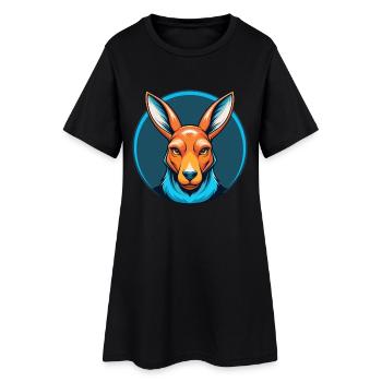 Kangaroo Cute Kawaii Cartoon Animal Pet Logo - Women’s T-Shirt Dress - black - Front