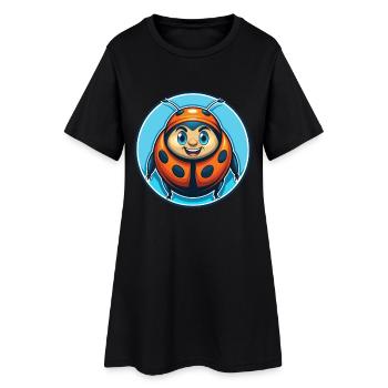 Ladybug Cute Funny Kawaii Cartoon Animal Pet Logo - Women’s T-Shirt Dress - black - Front