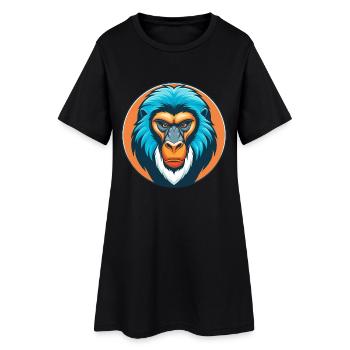 Mandrill mignon Kawaii dessin animé Animal Animal Pet Logo - Robe T-shirt Femme - noir - Devant