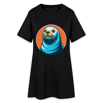 phoque mignon kawaii dessin animé clipart animal de compagnie logo - Robe T-shirt Femme - noir - Devant