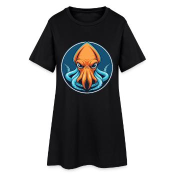 Squid Cute Kawaii Cartoon Clipart Animal Pet Logo - Women’s T-Shirt Dress - black - Front
