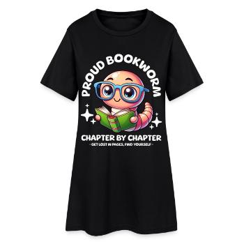 Stolzer, süßer Bücherwurm mit Brille liest Buch - Frauen T-Shirt-Kleid - Schwarz - Vorne