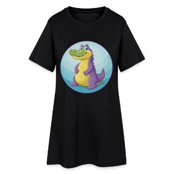 Alligator Mignon Kawaii Dessin animé Clipart Animal de compagnie - Robe T-shirt Femme - noir - Devant