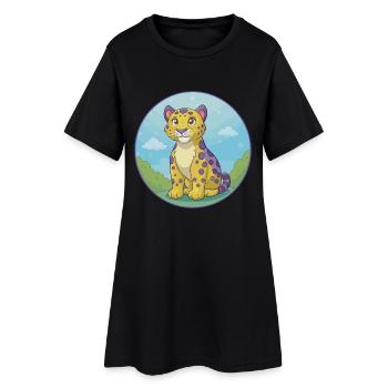 Amour léopard mignon Kawaii dessin animé Clipart Animal - Robe T-shirt Femme - noir - Devant