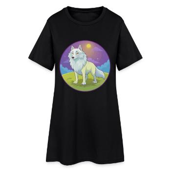 Arctic Wolf Cute Kawaii Cartoon Clipart Animal Pet - Women’s T-Shirt Dress - black - Front