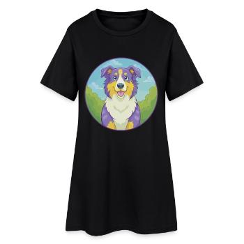 Australian Shepherd Hund Niedliches Kawaii Cartoon Tier - Frauen T-Shirt-Kleid - Schwarz - Vorne