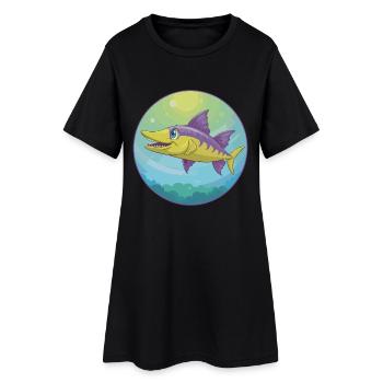 Barracuda mignon Kawaii dessin animé Clipart Animal de compagnie - Robe T-shirt Femme - noir - Devant