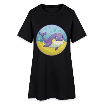 baleine mignon Kawaii dessin animé Clipart Animal de compagnie - Robe T-shirt Femme - noir - Devant