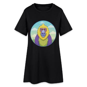 Baboon Cute Kawaii Cartoon Clipart Animal Pet - Women’s T-Shirt Dress - black - Front