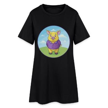 Cochon mignon Kawaii dessin animé Clipart Animal de compagnie - Robe T-shirt Femme - noir - Devant