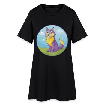 Wolf Cute Kawaii Cartoon Clipart Animal Pet - Women’s T-Shirt Dress - black - Front