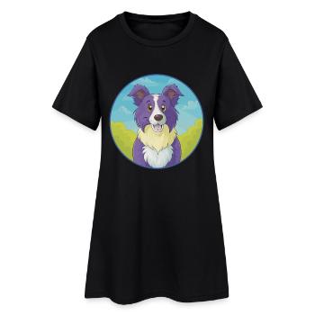 Border Collie Dog Cute Kawaii Cartoon Animal Pet - Women’s T-Shirt Dress - black - Front
