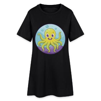 Octopus Cute Kawaii Cartoon Clipart Animal Pet - Women’s T-Shirt Dress - black - Front