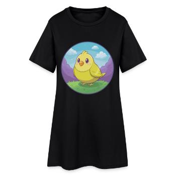 Canari Oiseau Mignon Kawaii Dessin animé Clipart Animal de compagnie - Robe T-shirt Femme - noir - Devant