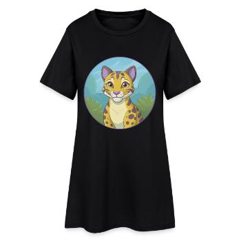 Ocelot mignon kawaii dessin animé clipart animal de compagnie - Robe T-shirt Femme - noir - Devant