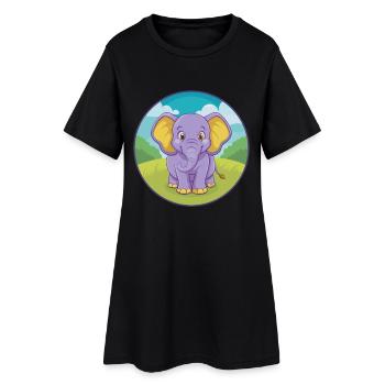 Elephant Cute Kawaii Cartoon Clipart Animal Pet - Women’s T-Shirt Dress - black - Front