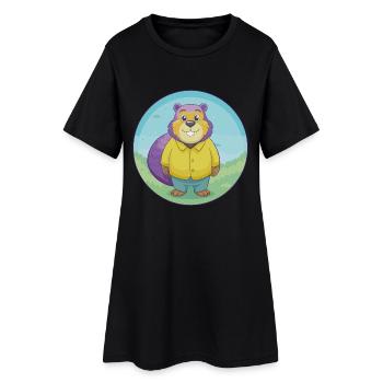 Castor Mignon Kawaii Dessin animé Clipart Animal de compagnie - Robe T-shirt Femme - noir - Devant