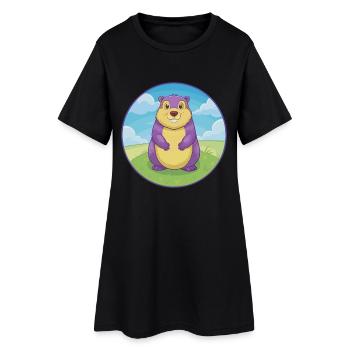 Marmotte mignon Kawaii dessin animé Clipart Animal de compagnie - Robe T-shirt Femme - noir - Devant