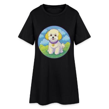 Bichon frisé chien mignon drôle Kawaii dessin animé Animal - Robe T-shirt Femme - noir - Devant