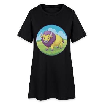 Bison mignon Kawaii dessin animé Clipart Animal de compagnie - Robe T-shirt Femme - noir - Devant