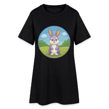 Lapin Mignon Kawaii Dessin animé Clipart Animal de compagnie - Robe T-shirt Femme - noir - Devant
