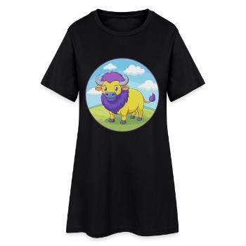 Buffalo Cute Kawaii Cartoon Clipart Animal Pet - Women’s T-Shirt Dress - black - Front