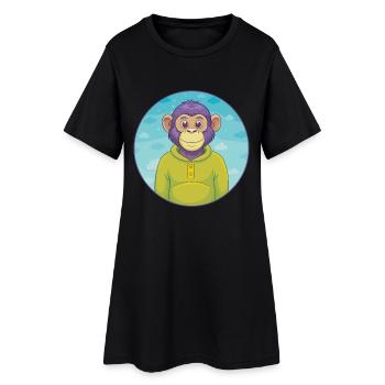 Chimpanzé Mignon Kawaii Dessin animé Clipart Animal de compagnie - Robe T-shirt Femme - noir - Devant