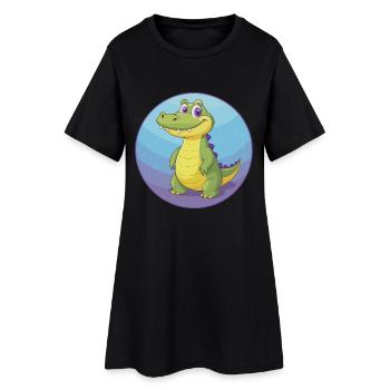 Crocodile Mignon Kawaii Dessin animé Clipart Animal de compagnie - Robe T-shirt Femme - noir - Devant