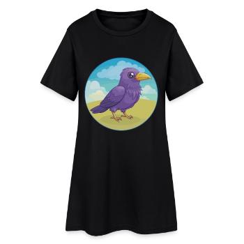 Crow mignon Kawaii dessin animé Clipart Animal de compagnie - Robe T-shirt Femme - noir - Devant