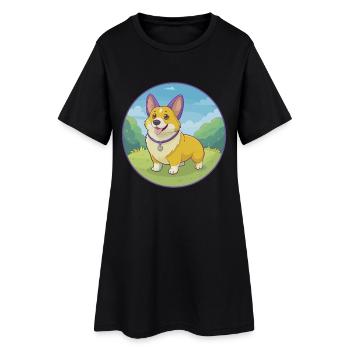 Corgi chien mignon Kawaii dessin animé Clipart animal de compagnie - Robe T-shirt Femme - noir - Devant