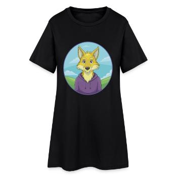 Coyote mignon Kawaii dessin animé Clipart Animal de compagnie - Robe T-shirt Femme - noir - Devant